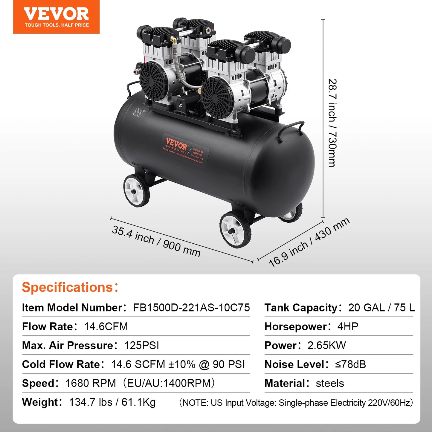 VEVOR Air Compressor 750W/1450W/3000W