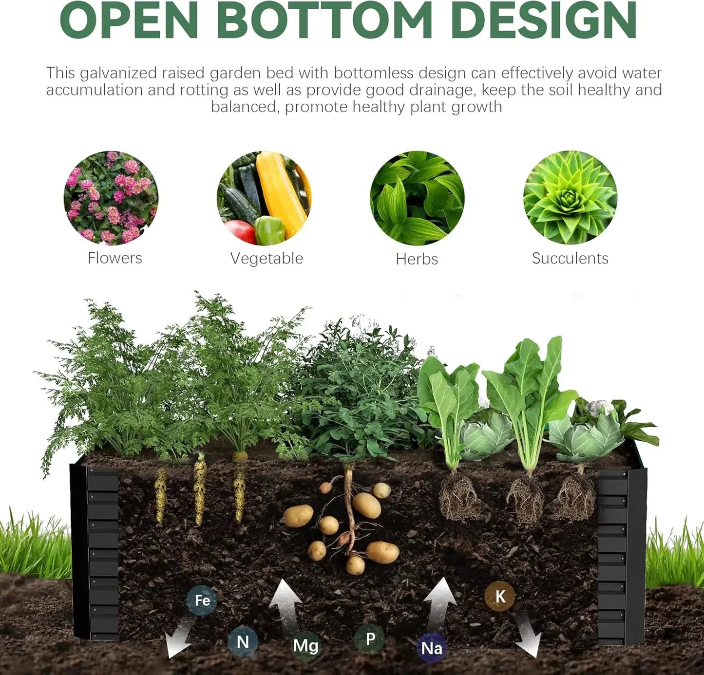 4 Piece Galvanized Raised Garden Bed Set for Deep Root Growth