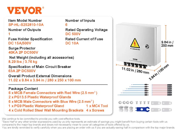 VEVOR PV Combiner Box 4 String / 6 String