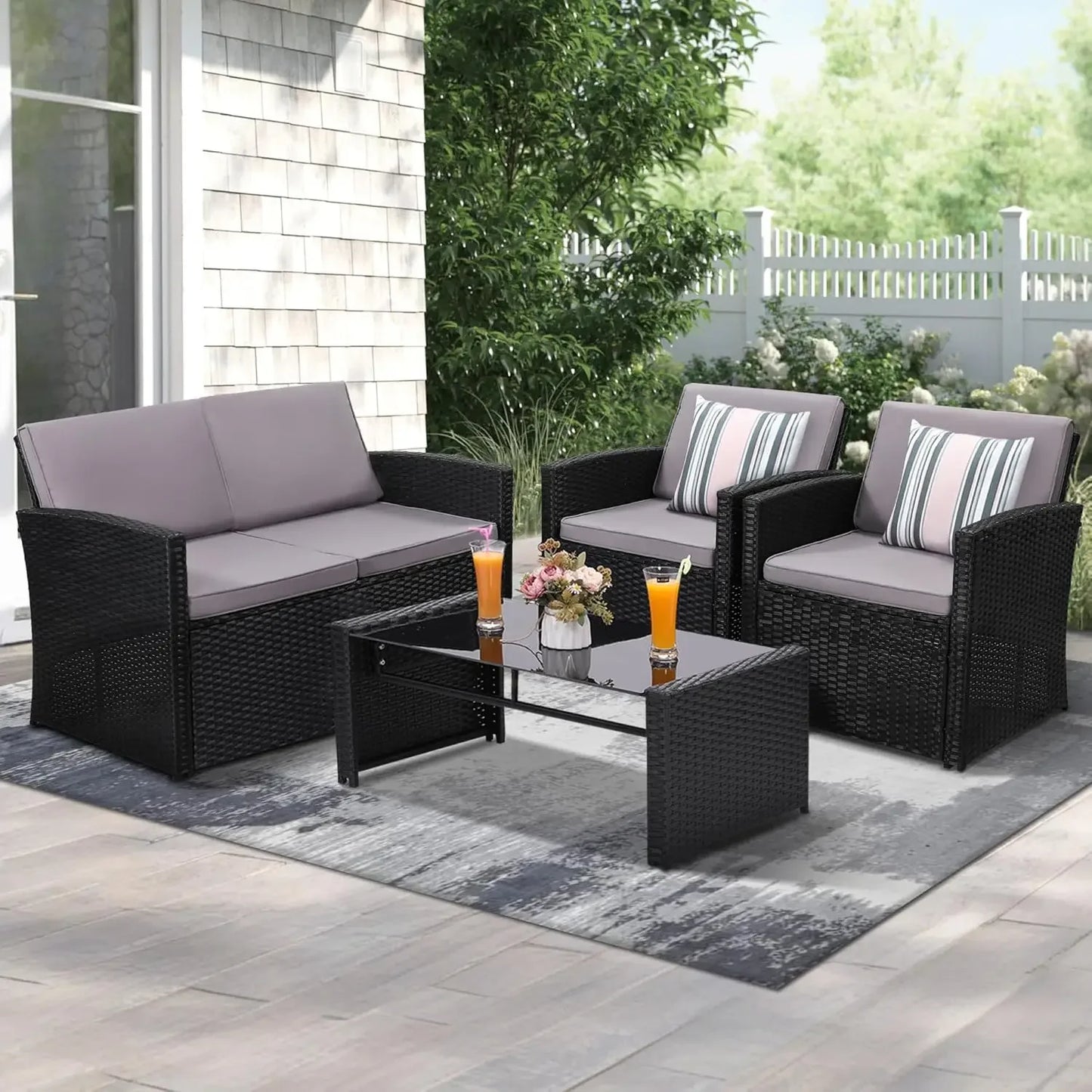 4 Pieces Patio Conversation Set,
