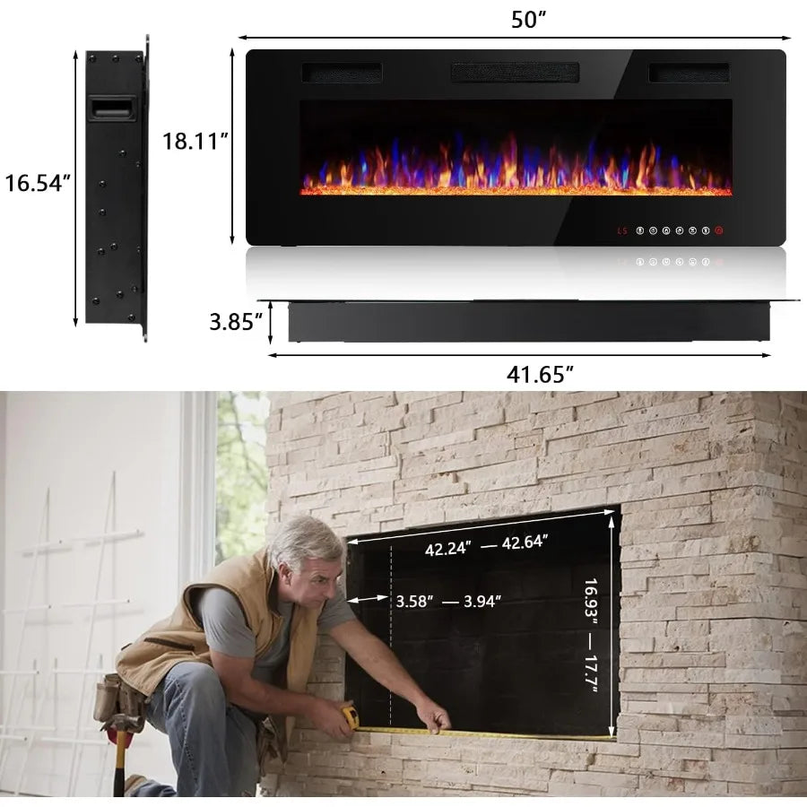 XMSJ UltraThin Electric Fireplace With Realistic Flame Visualization Technology Pro