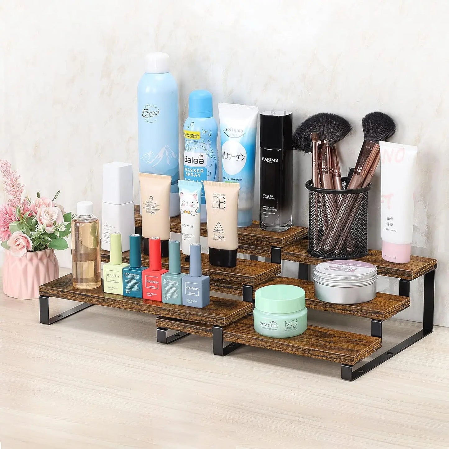 Three Tier Wooden Spice Rack Organizer For Kitchen Countertop