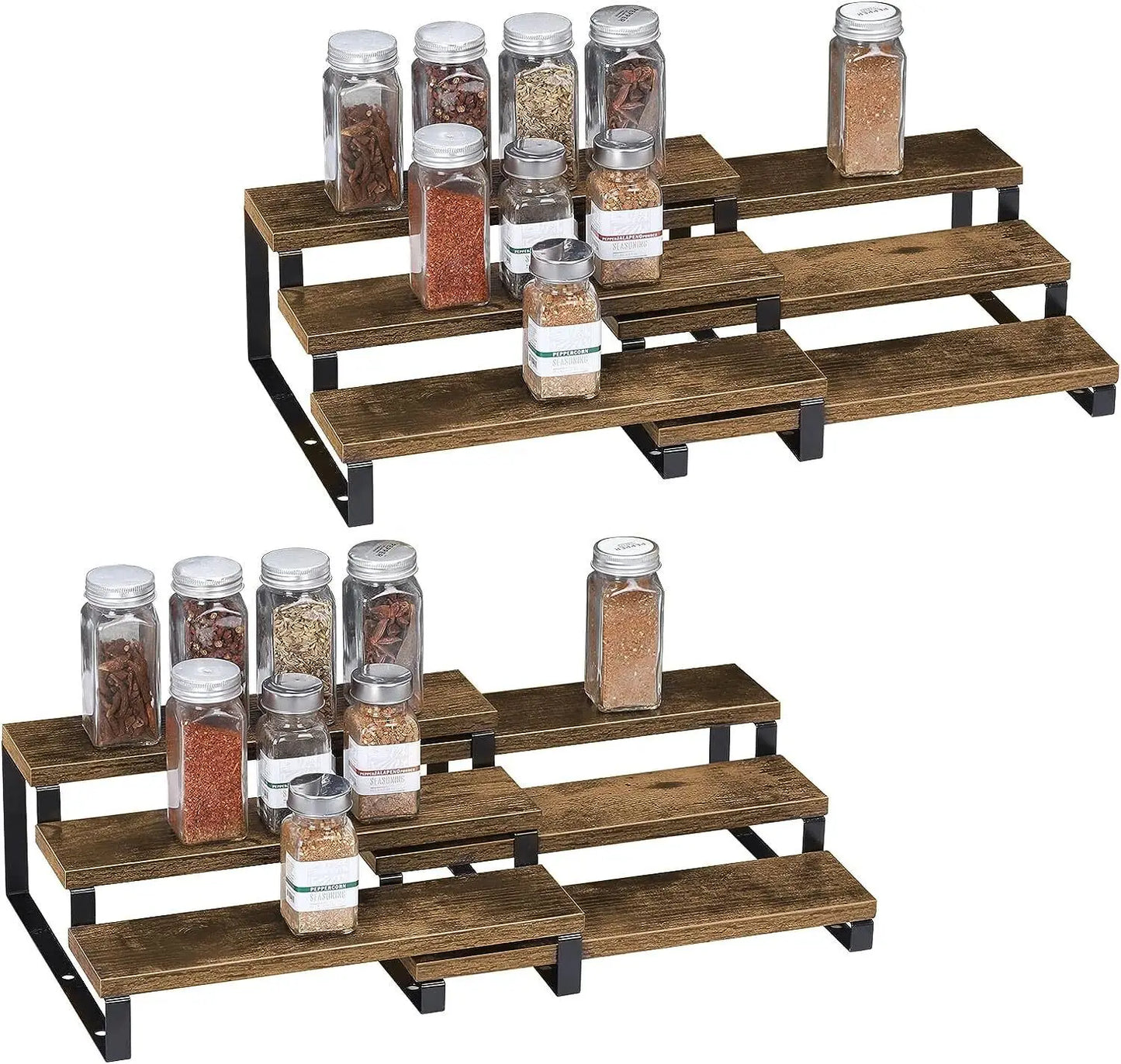 Three Tier Wooden Spice Rack Organizer For Kitchen Countertop