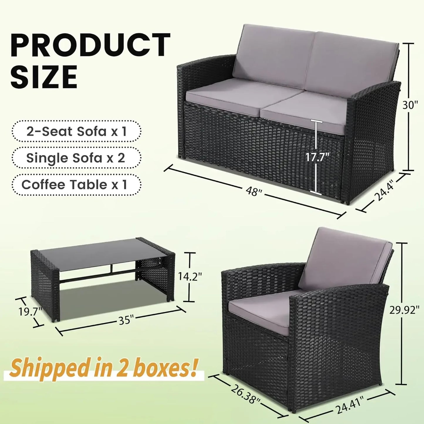 4 Pieces Patio Conversation Set,