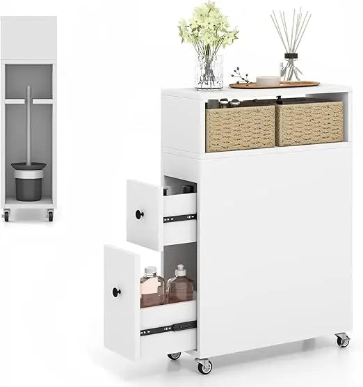 Narrow Rolling Bathroom Storage Cabinet