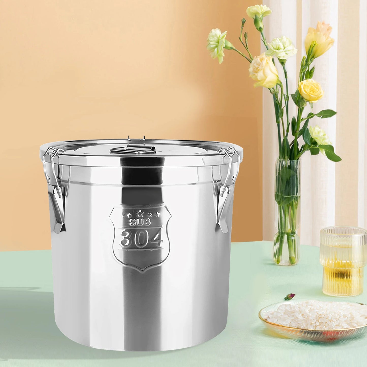 6L stainless steel rice bucket,，