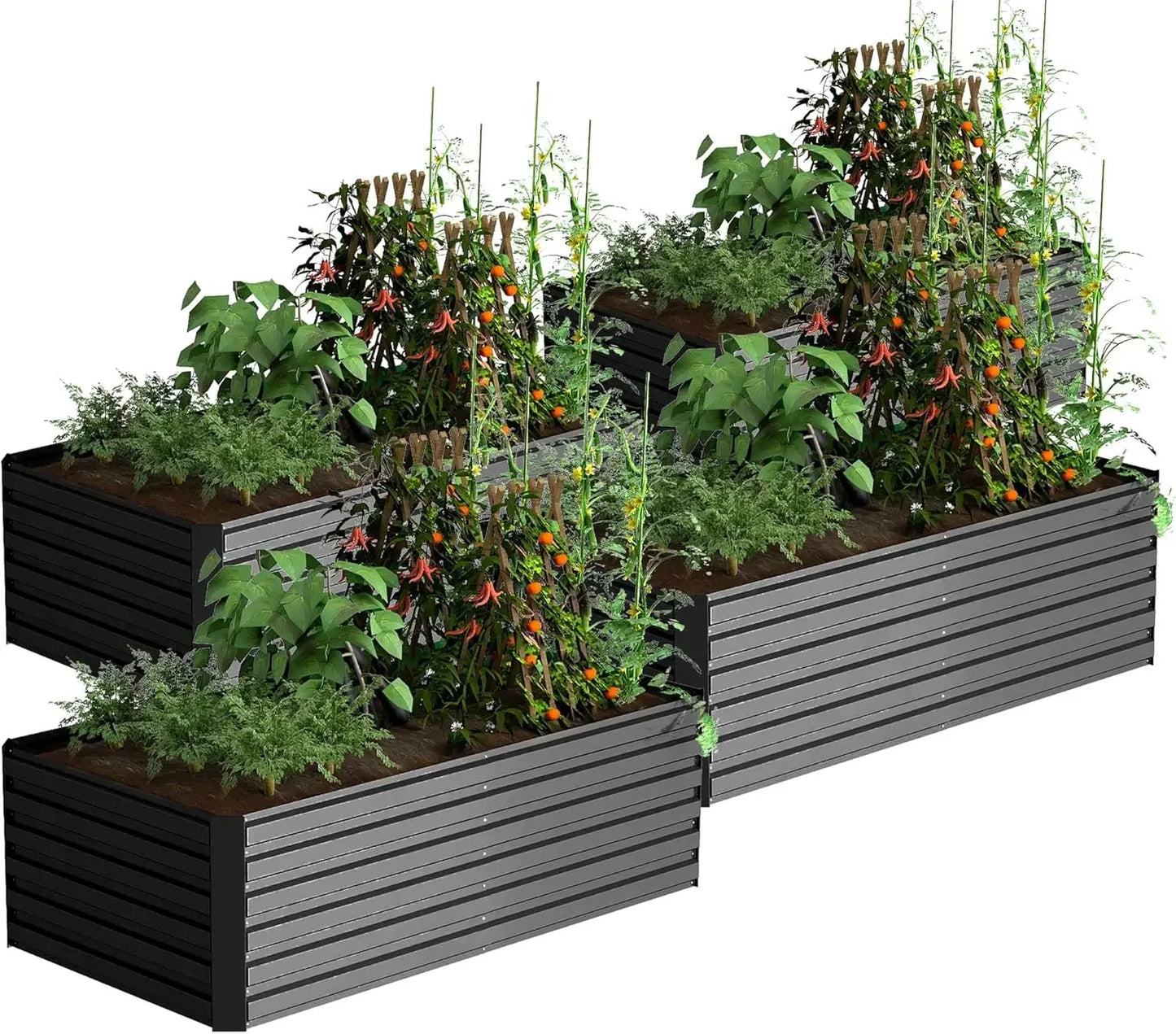 4 Piece Galvanized Raised Garden Bed Set for Deep Root Growth