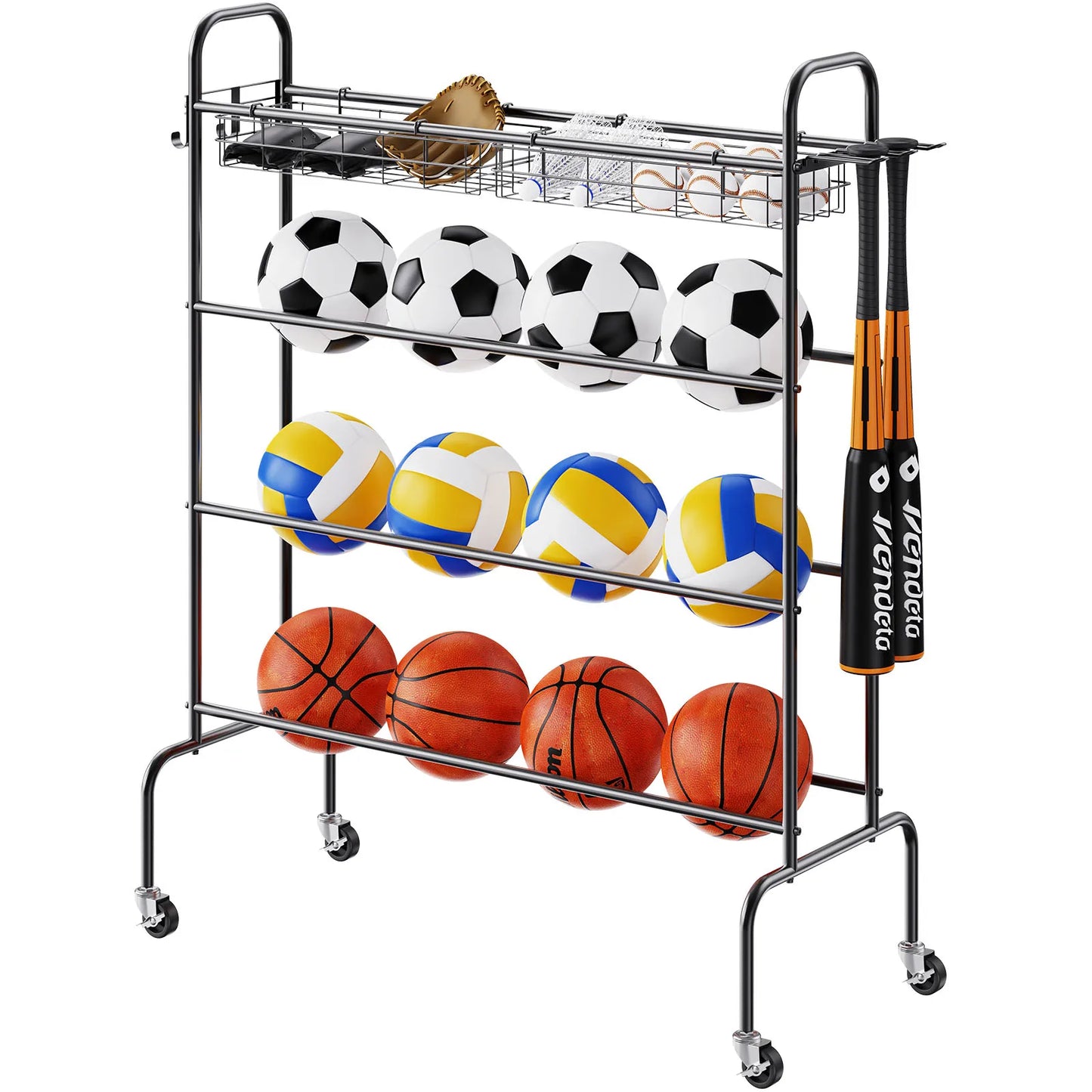 VEVOR 4-Layer Rolling Basketball Rack And Shooting Stand