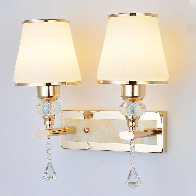 Modern Minimalist Crystal Bedside Wall Sconce Lamp In Iron Finish For Bedroom Or Living Room