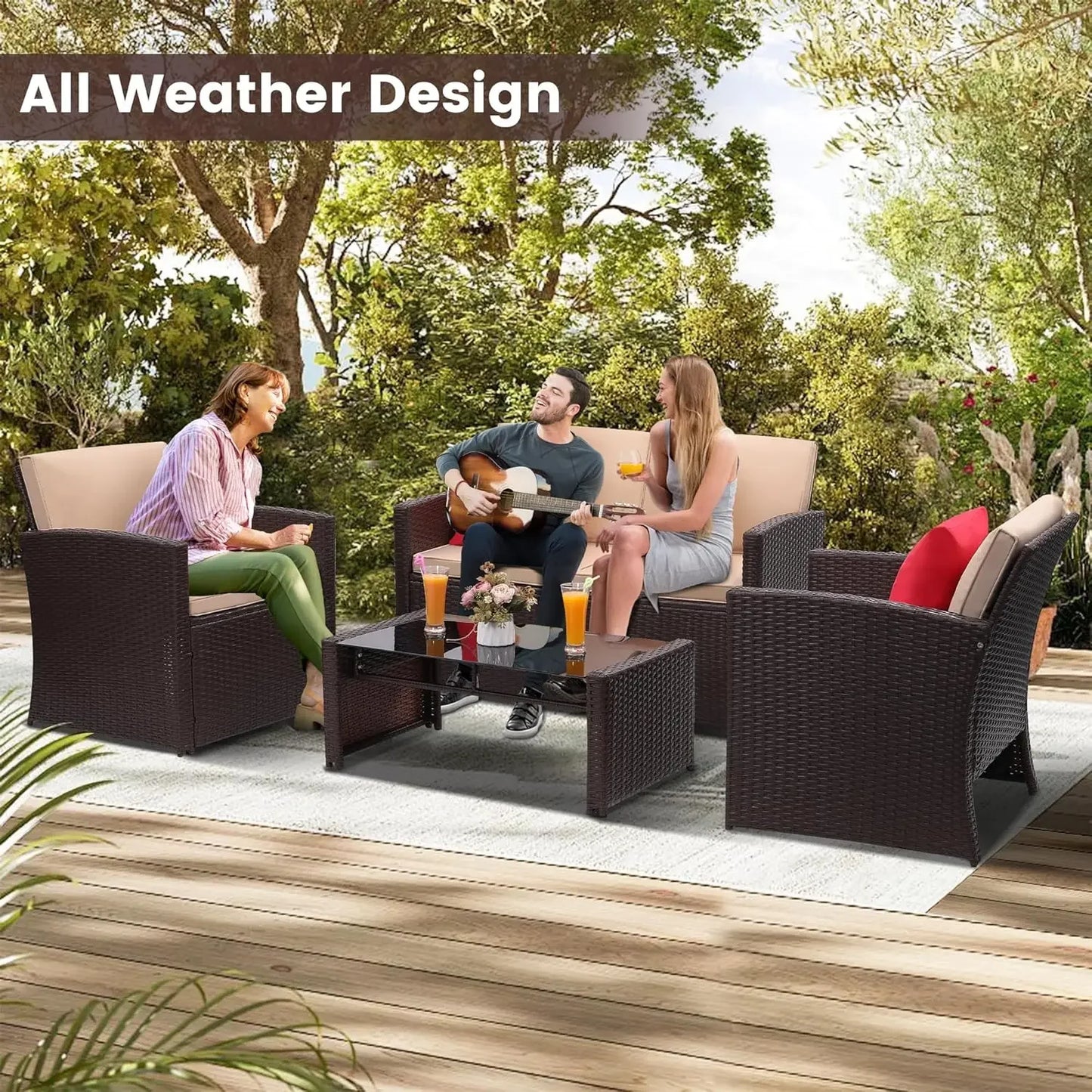 4 Pieces Patio Conversation Set,