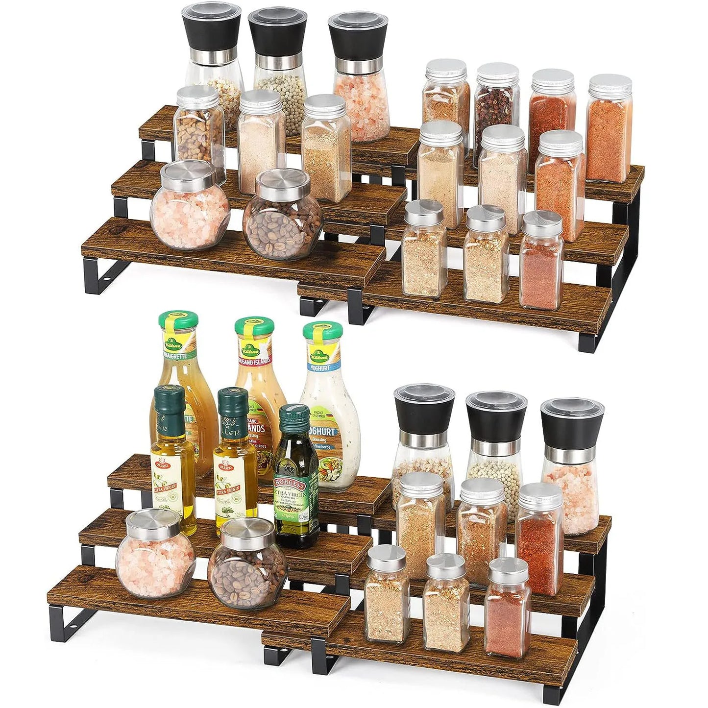 3-Tier Wooden Spice Rack Organizer for Cabinet,