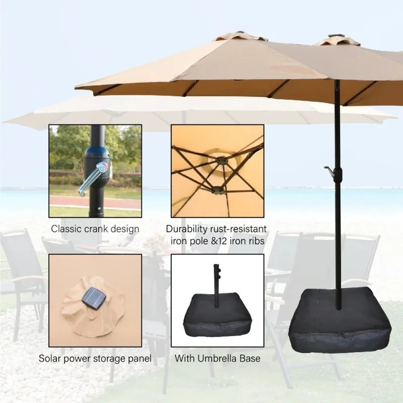 Double Sided Patio Umbrella With Solar Lights