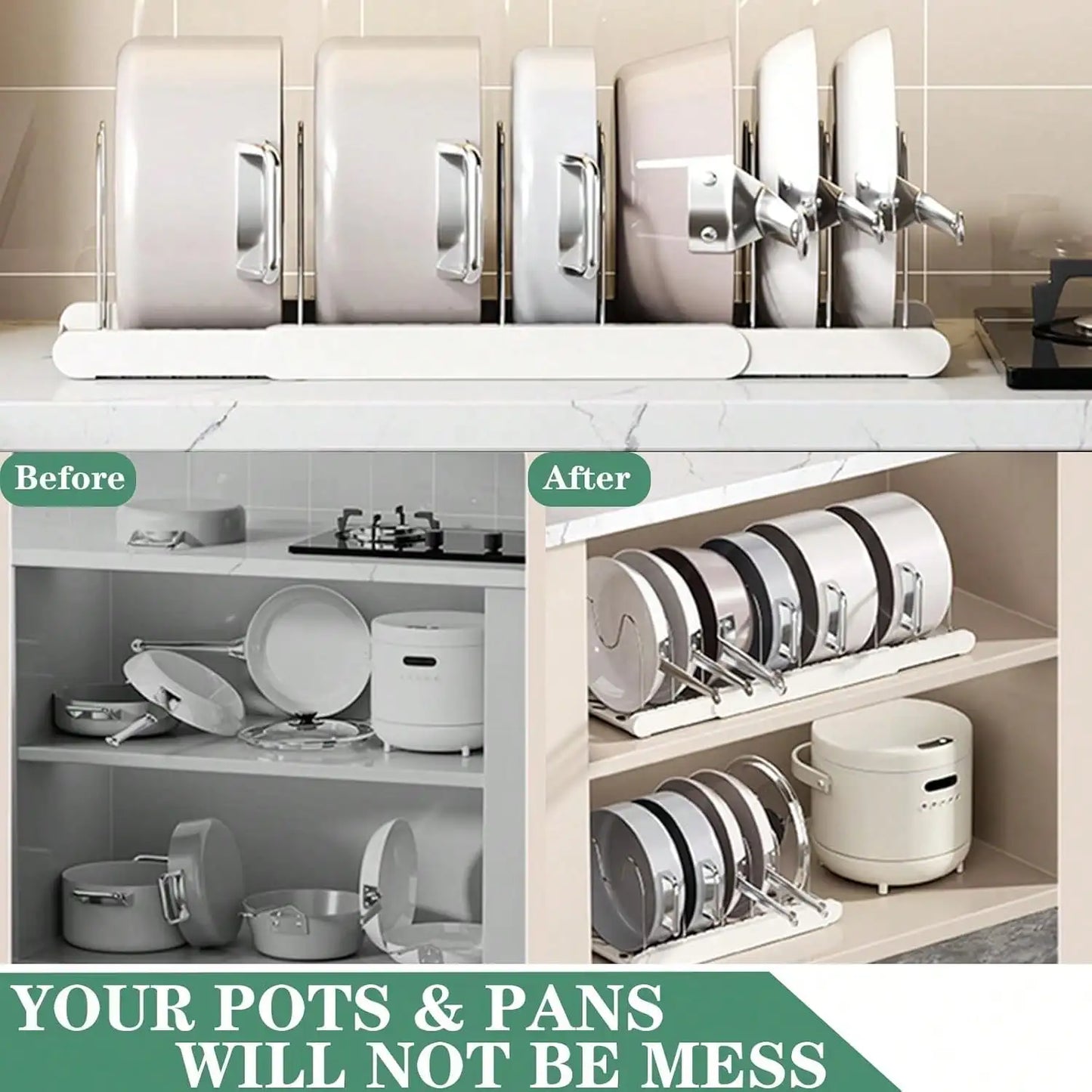 Under Cabinet Pots And Pans Organizer With Stainless Steel Racks