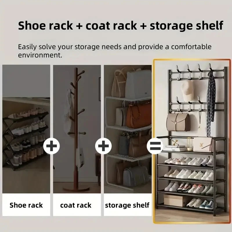 Hign-concerned Space-Saving Entryway Coat Rack And Shoe Storage Organizer For Hallways