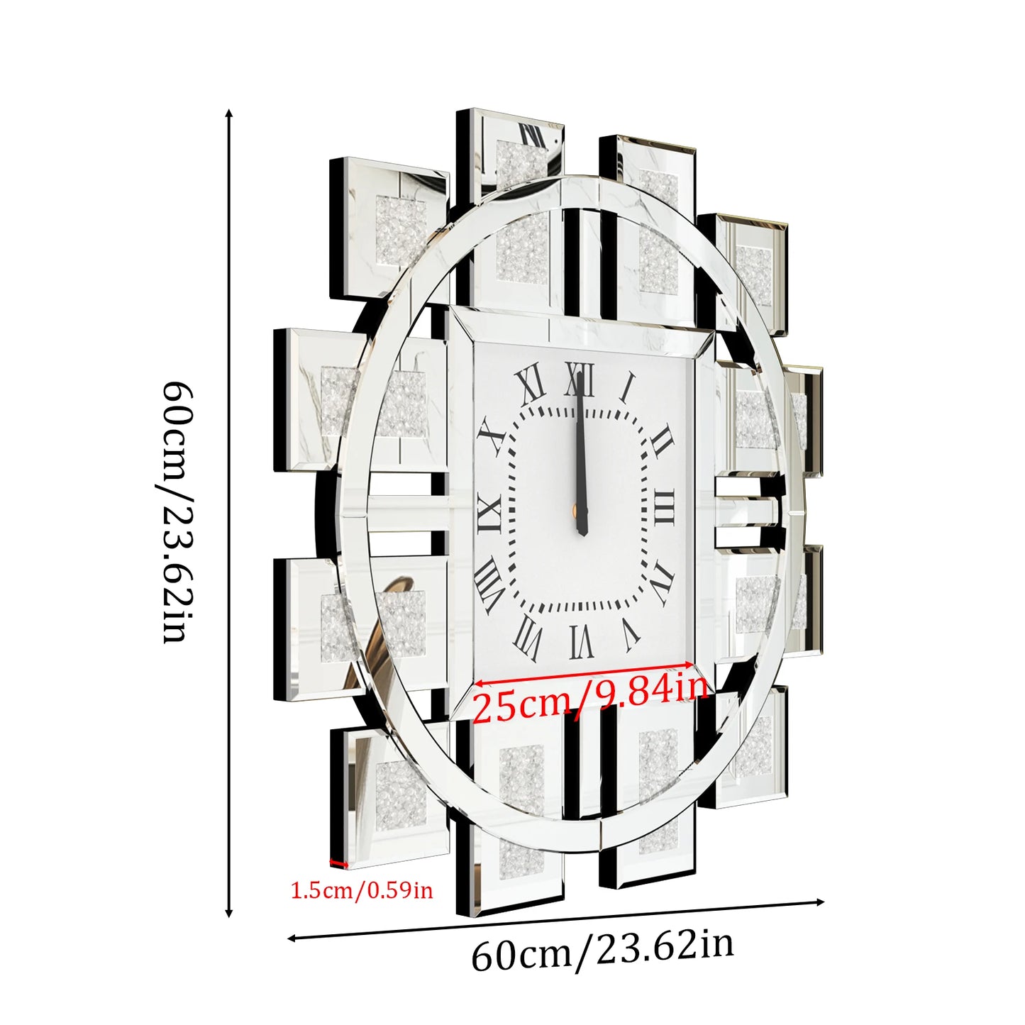 Irregular Large Crush Diamond Mirrored Wall Clock Design