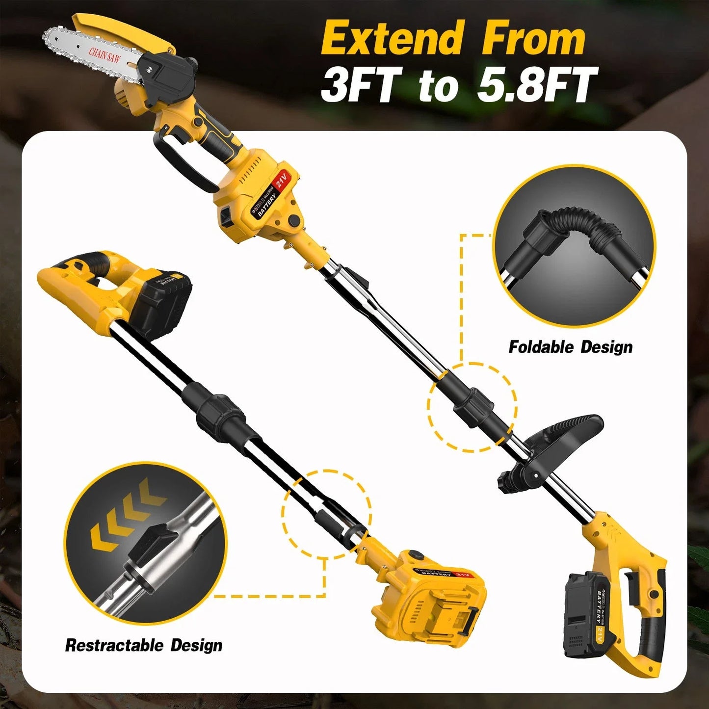 2 In 1 Brushless Electric Telescoping Pole Saw Garden Tool