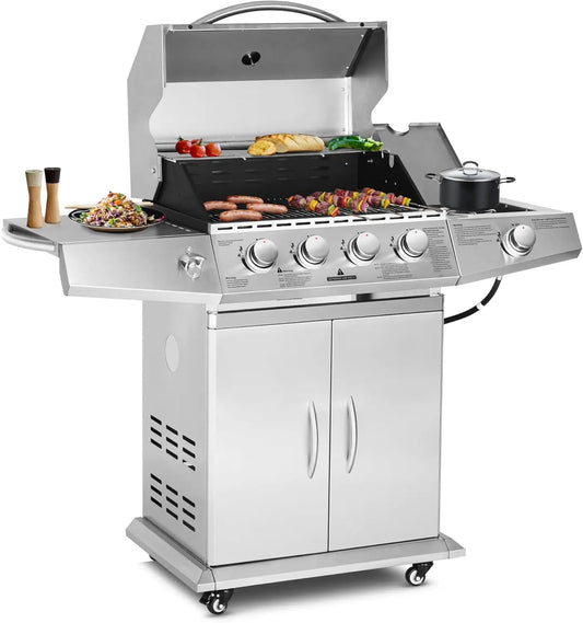 Propane Gas Grill with 4 Burners and Side Burner Assembly