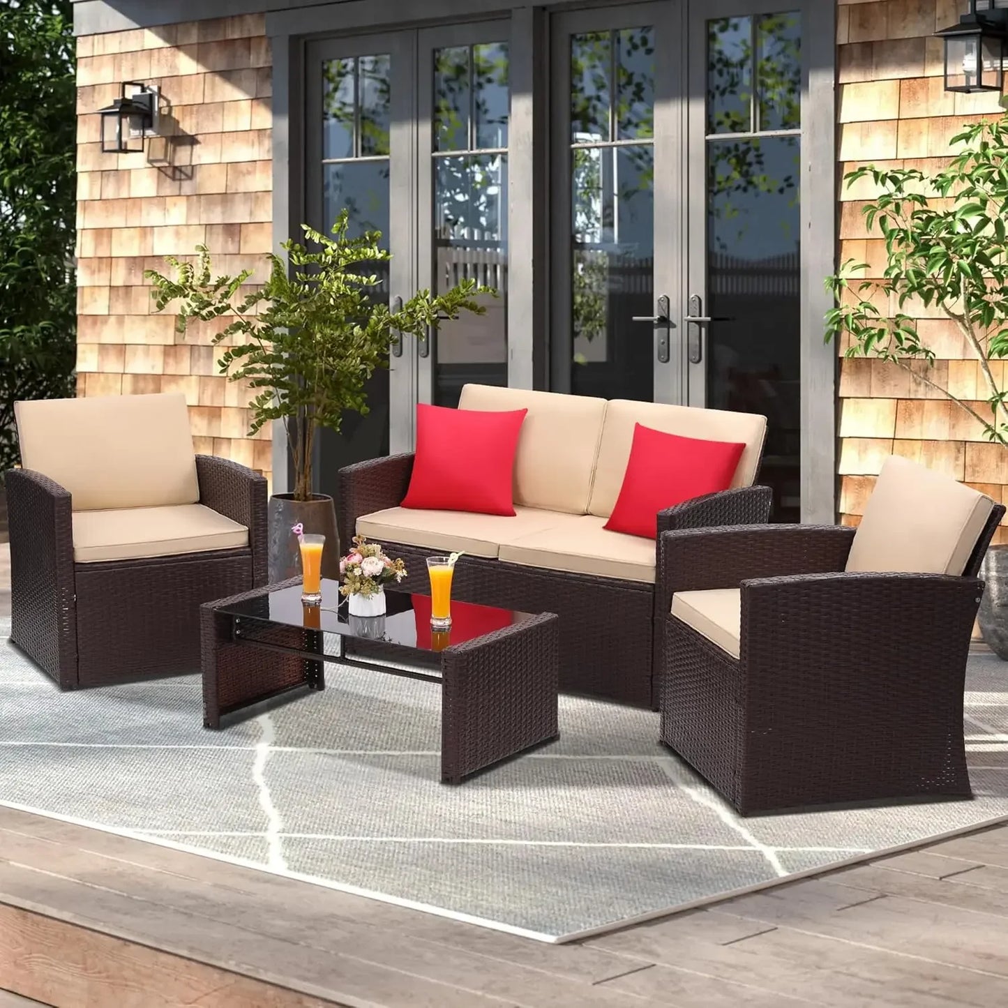 4 Pieces Patio Conversation Set,