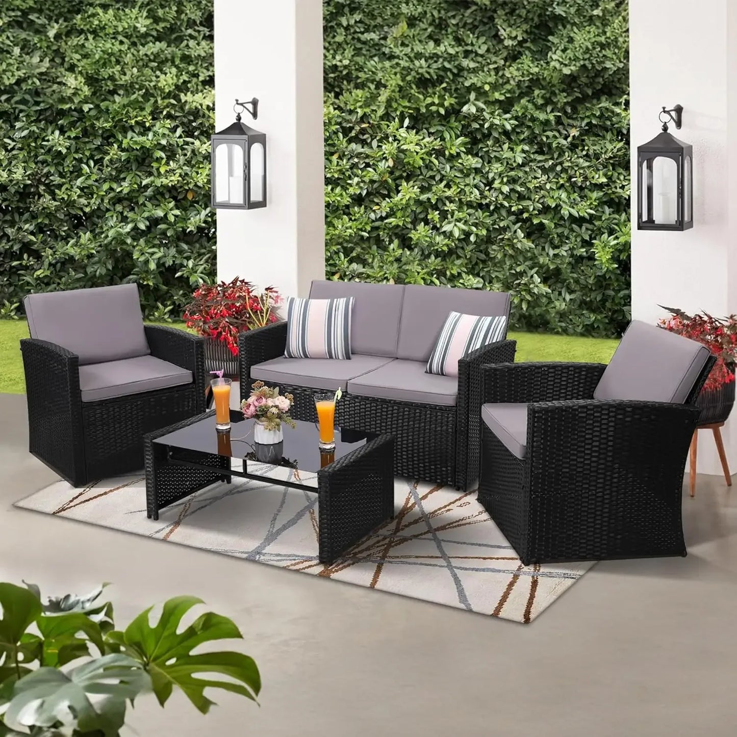 4 Pieces Patio Conversation Set,