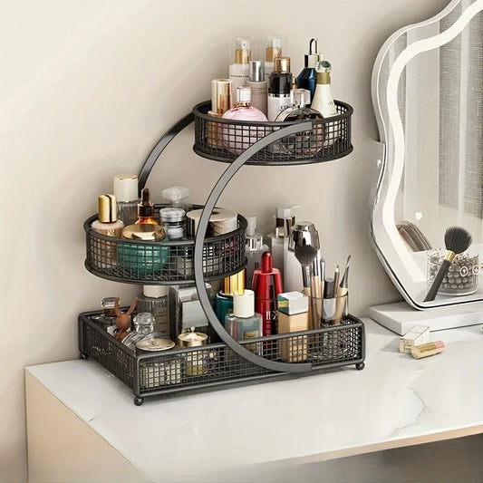 Hign-concerned Metal Makeup Storage Rack for Efficient Countertop Organization and Cosmetic Tools