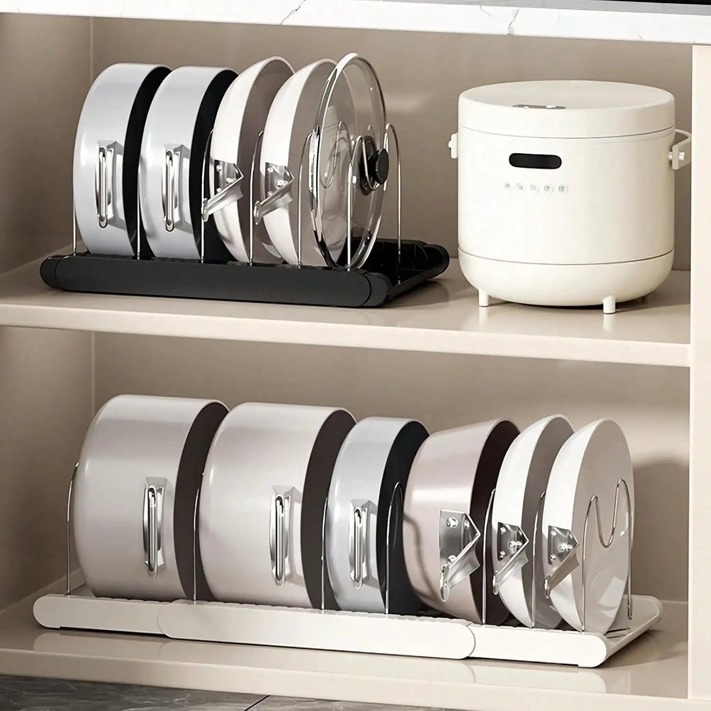 Under Cabinet Pots And Pans Organizer With Stainless Steel Racks