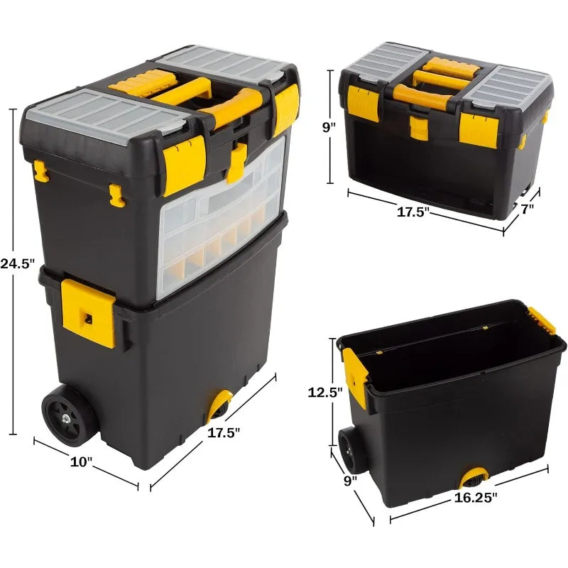 Rolling Tool Box with Wheels and Removable Organizer