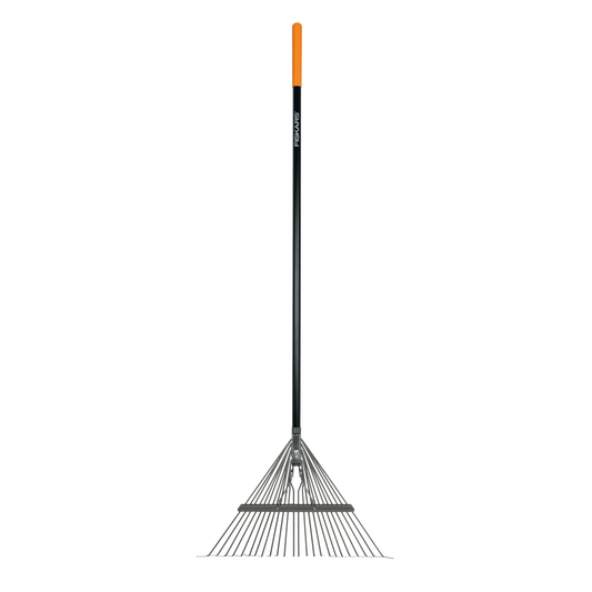 Garden Rake, Metal Tine Leaf Rake with Fiberglass Handle, 62", Black