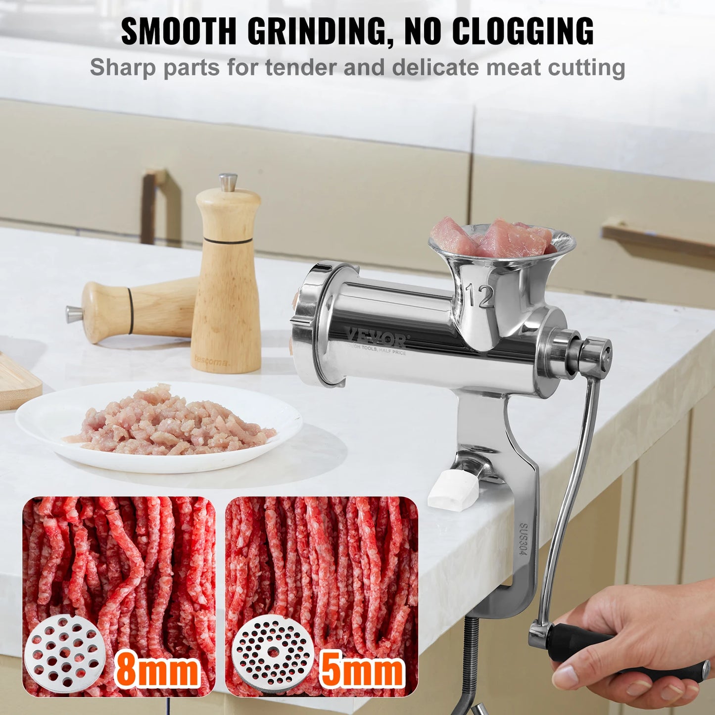 SucceBuy Manual Meat Grinder Stainless Steel Caliber 12
