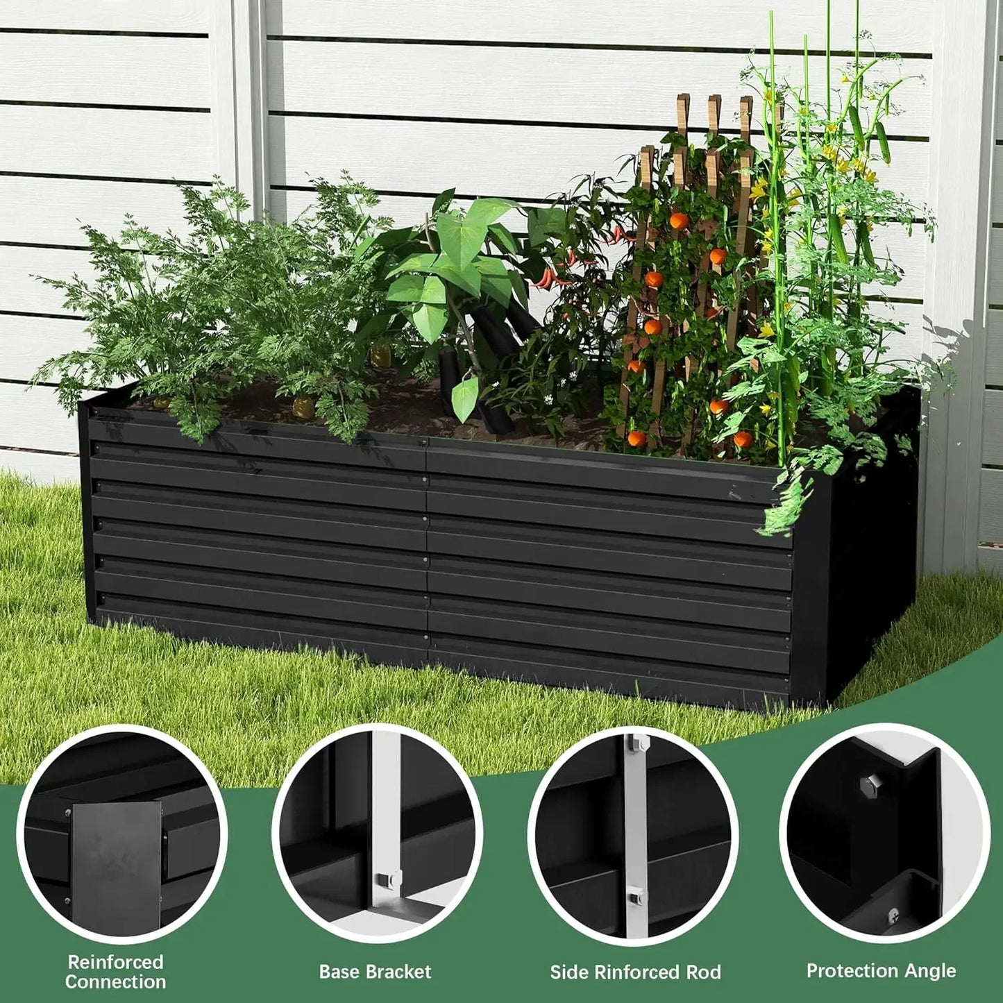 4 Piece Galvanized Raised Garden Bed Set for Deep Root Growth
