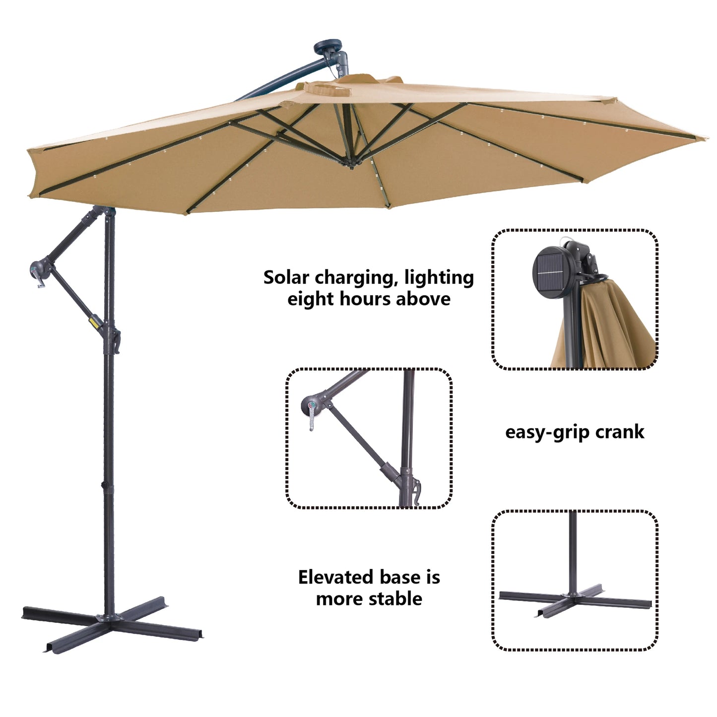 10 FT Solar LED Patio Umbrella for Outdoor Relaxation