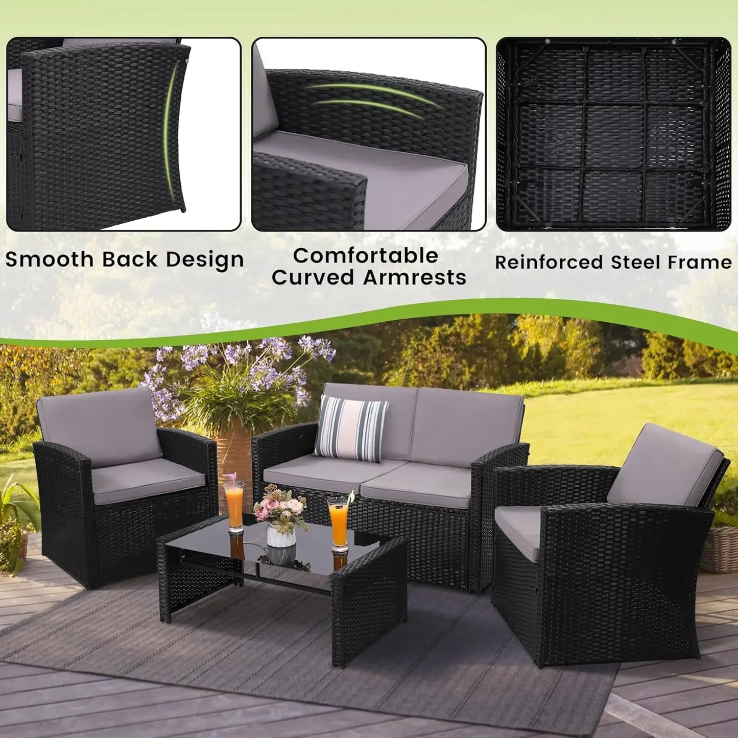 4 Pieces Patio Conversation Set,