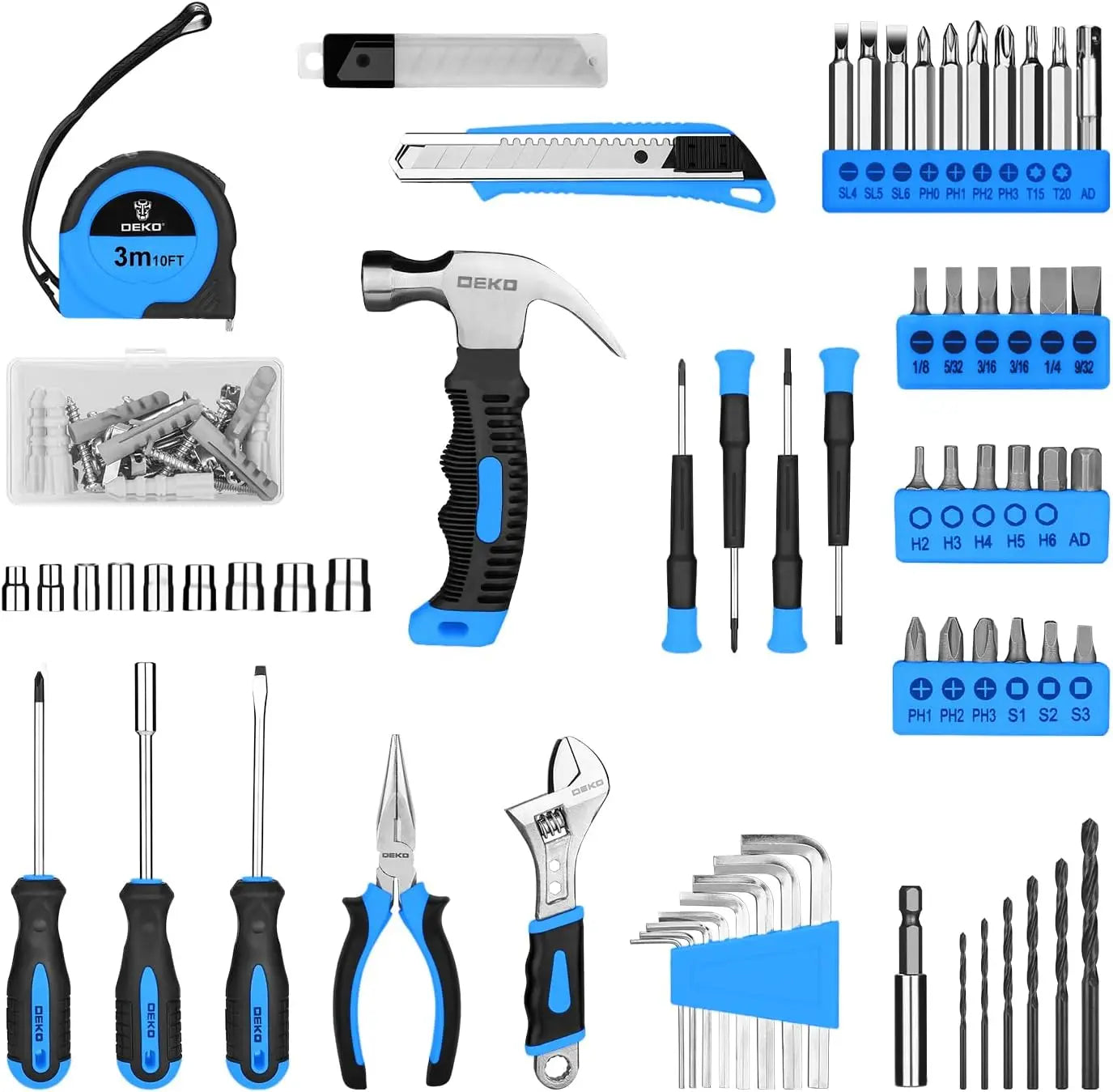 DEKO Drill Set: Tool Set with 8V Blue Cordless Drill