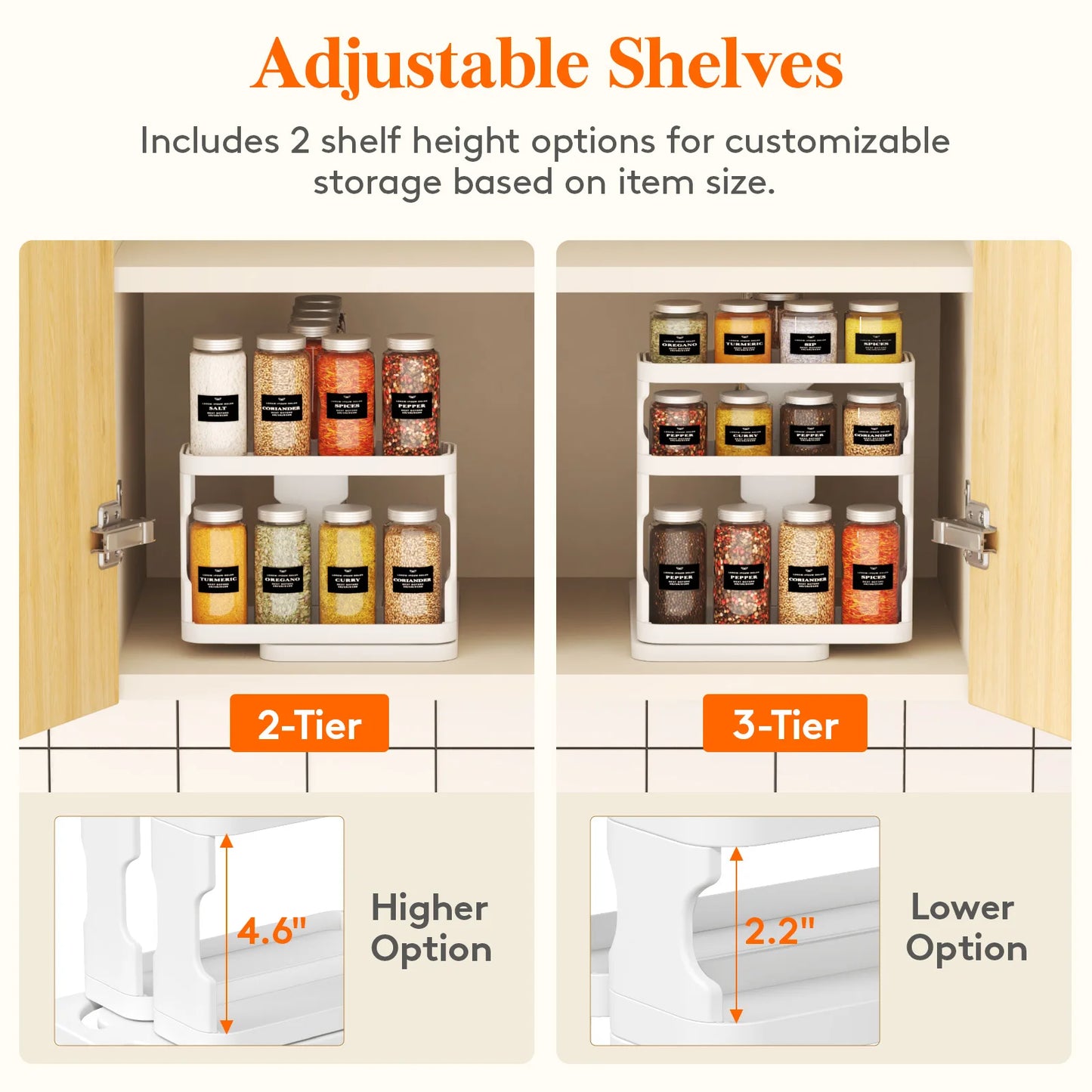Spice Rack Organizer for Cabinet,