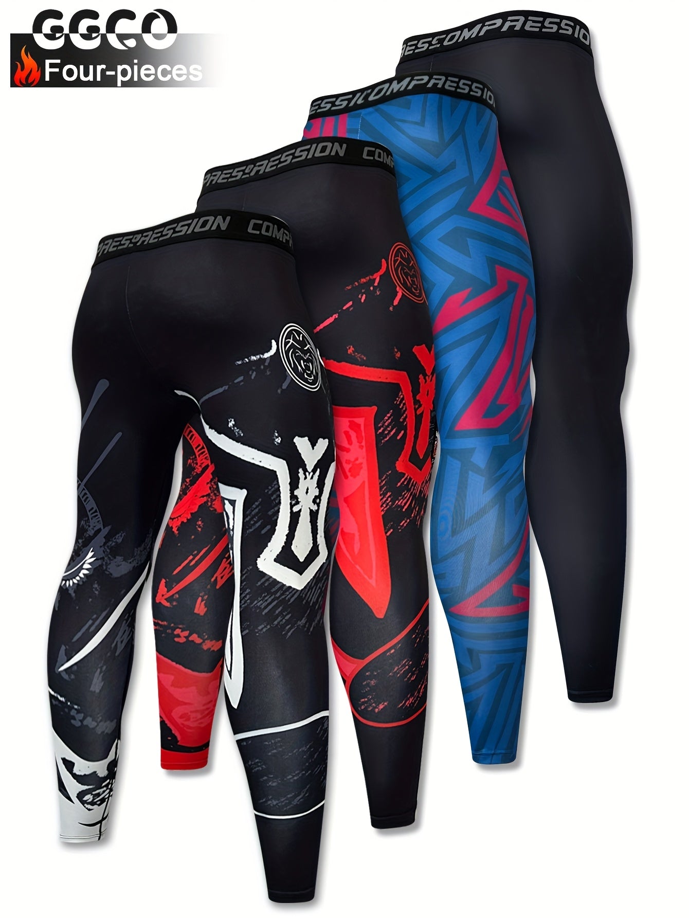 [4pcs Quick-Dry Athletic Pants] 4pcs Quick-Dry Men's Athletic Pants | Stretchy Compression Leggings for Fitness, Basketball, Running, Cycling & Outdoor Training | Vibrant Color Block Design with Bold Lettering, Compression Sp