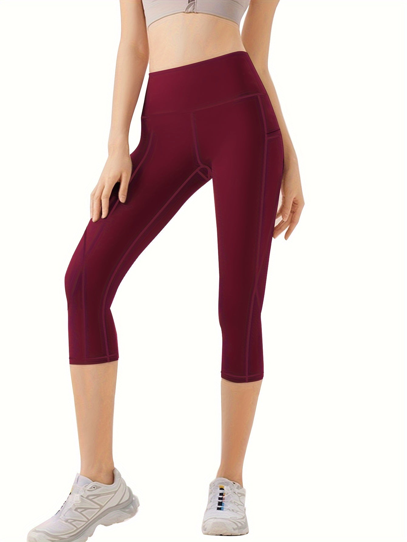 Plus-Size Women's High-Waist Capri Yoga Leggings With Pockets