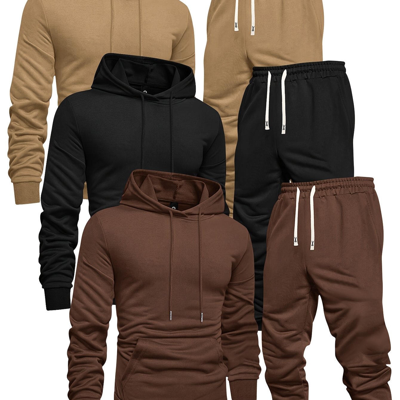 Long Sleeve 3-Pack Men's Casual Sports Hoodie and Sweatpants Set -