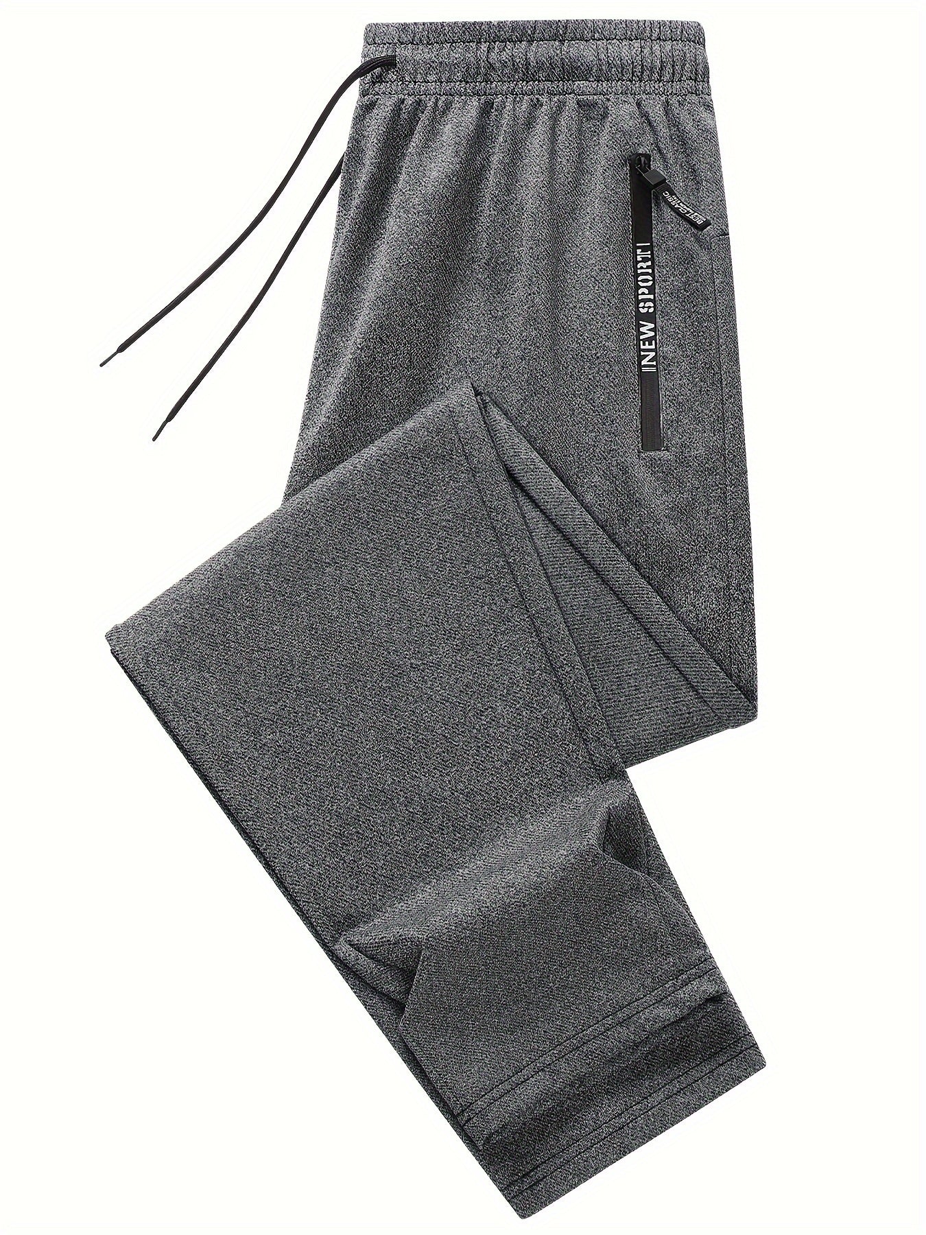 [3pcs Athletic Sweatpants with Zipper] 3pcs Men's Casual Running Joggers with Zipper Pocket, Drawstring Waist Athletic Sweatpants for Gym & Fitness - Polyester, Solid Color, All Seasons