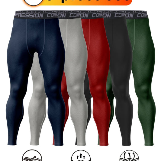 5pcs Men'S High-Waisted Compression Leggings