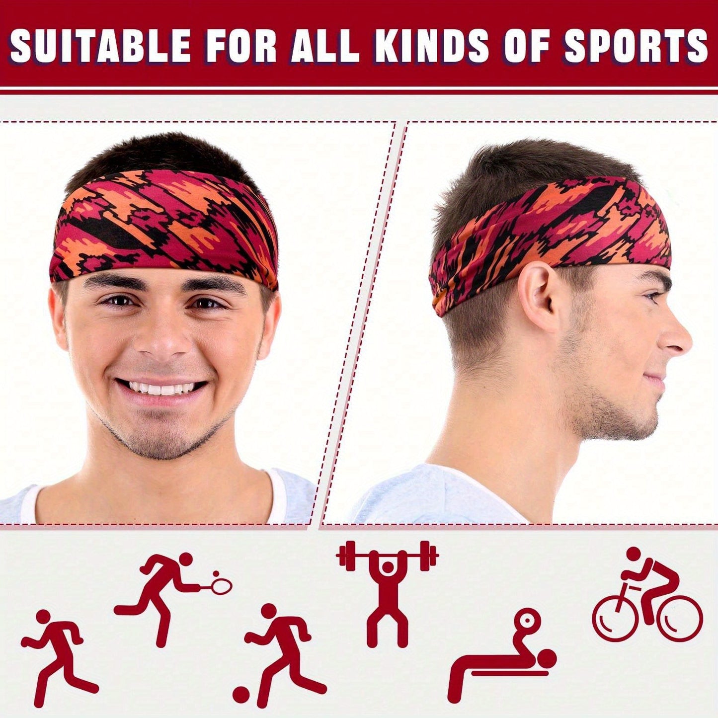 Men's Sweatbands For Workout, Sport Headbands, Durable Polyester