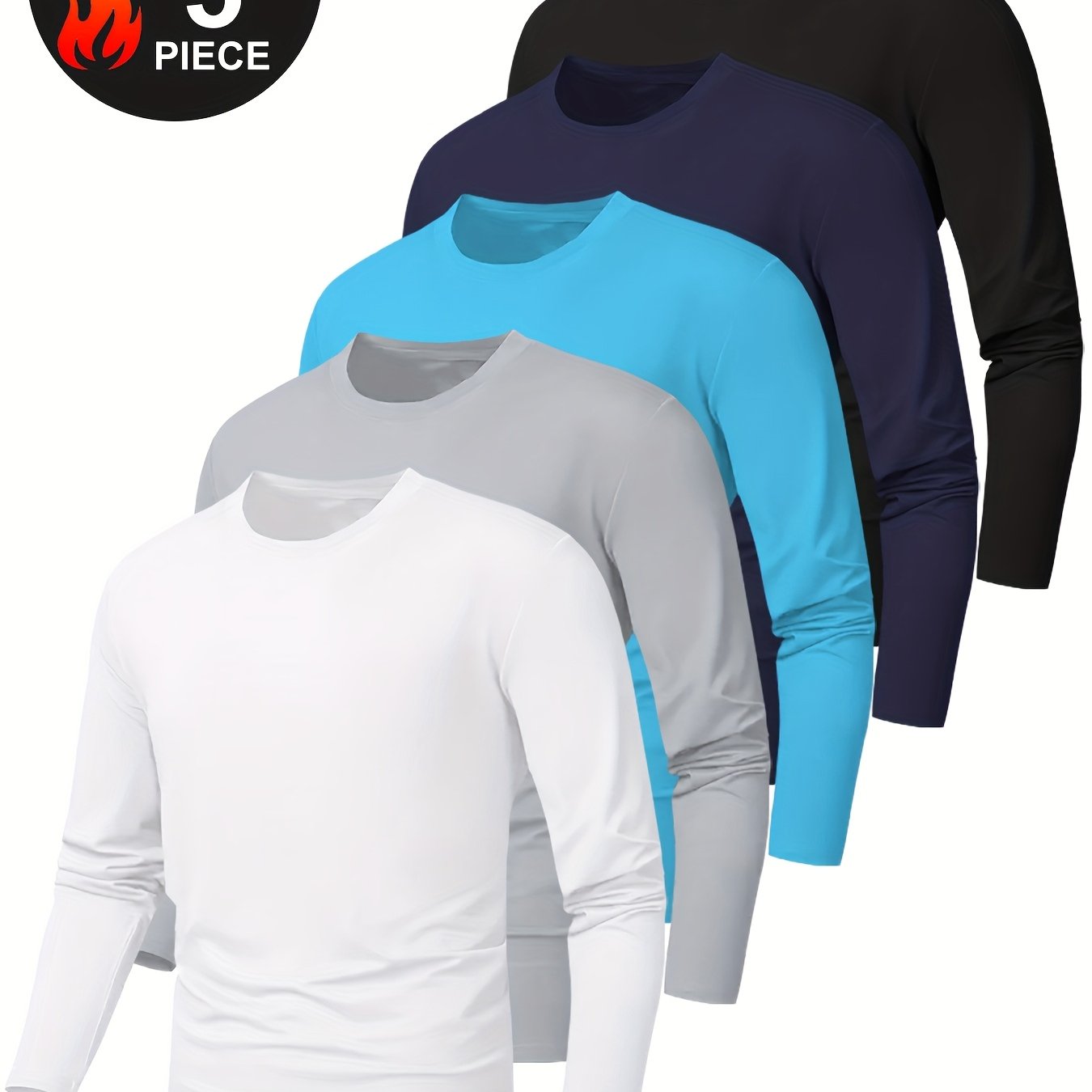 5pcs Men's Premium Quick-Dry Long Sleeve Athletic T-Shirts