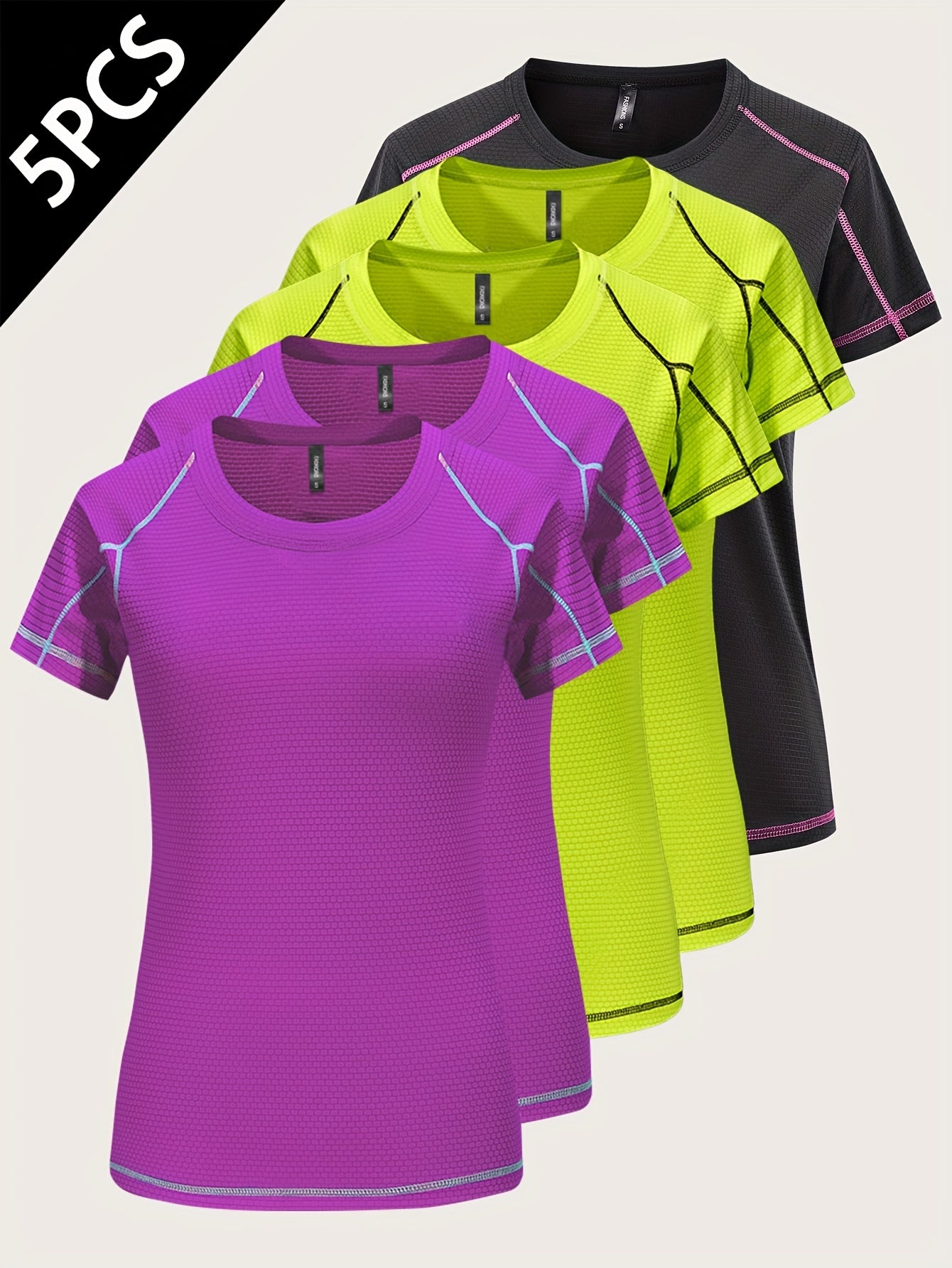 [5pcs Quick-Dry Tops] 5pcs Women's Quick-Dry Athletic T-Shirts