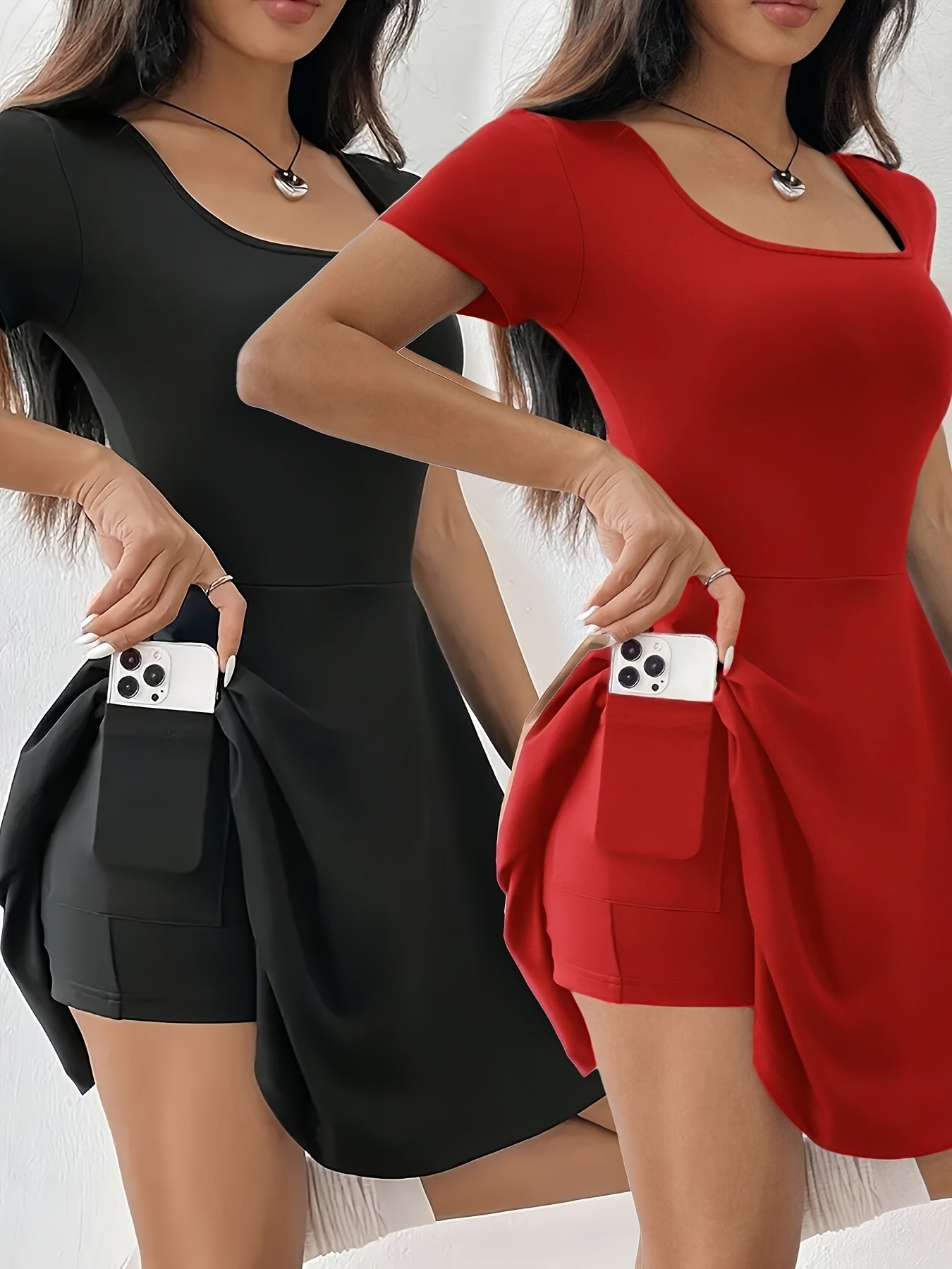 Stretchy Polyester Blend Womens Two Tone Mini Dress