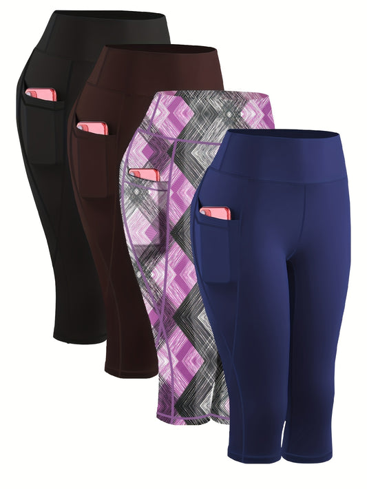 Plus-Size Women's High-Waist Capri Yoga Leggings With Pockets