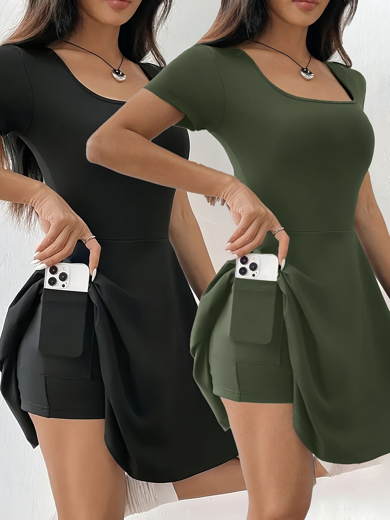 Stretchy Polyester Blend Womens Two Tone Mini Dress