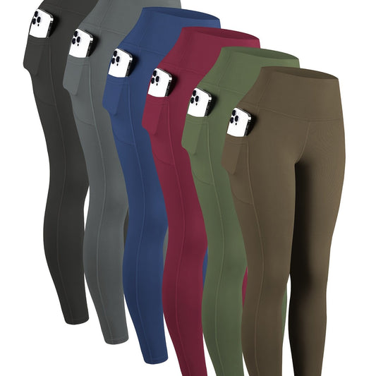 6pcs High Waisted Yoga Leggings With Pockets For Women