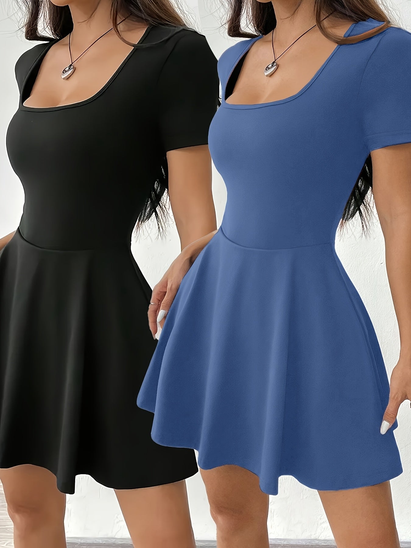 Stretchy Polyester Blend Womens Two Tone Mini Dress