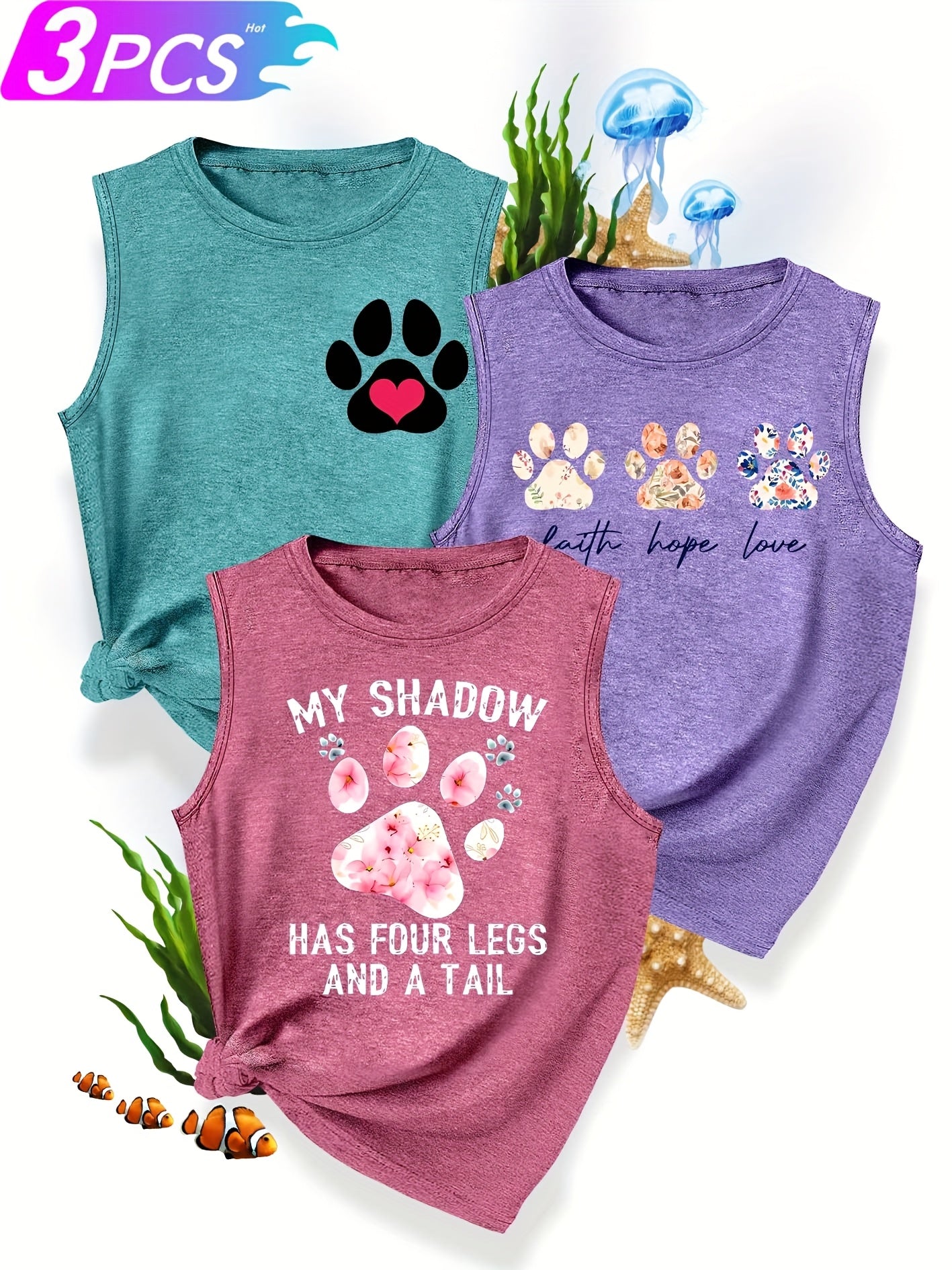 [3-Pack Pet Print Tank Tops]