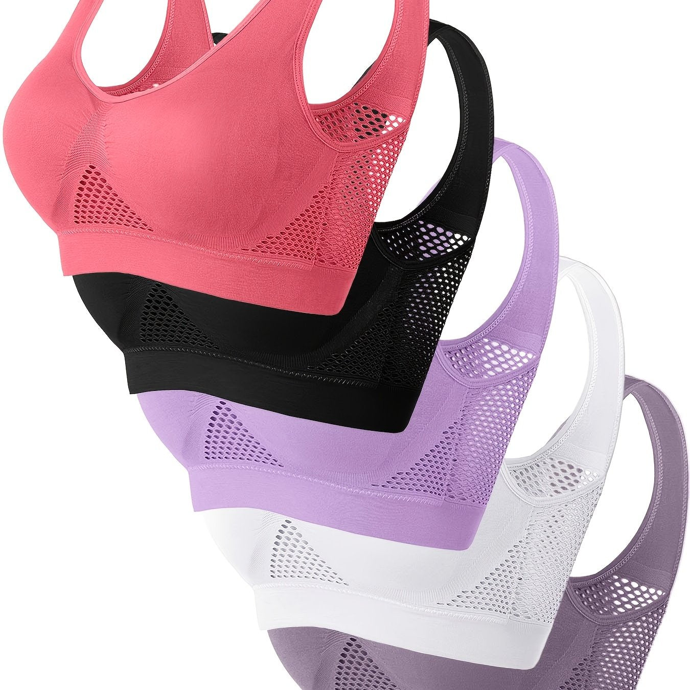 5pcs of Sports Bras, Solid Color