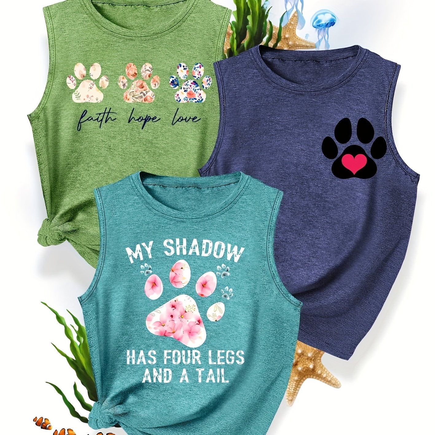 [3-Pack Pet Print Tank Tops]