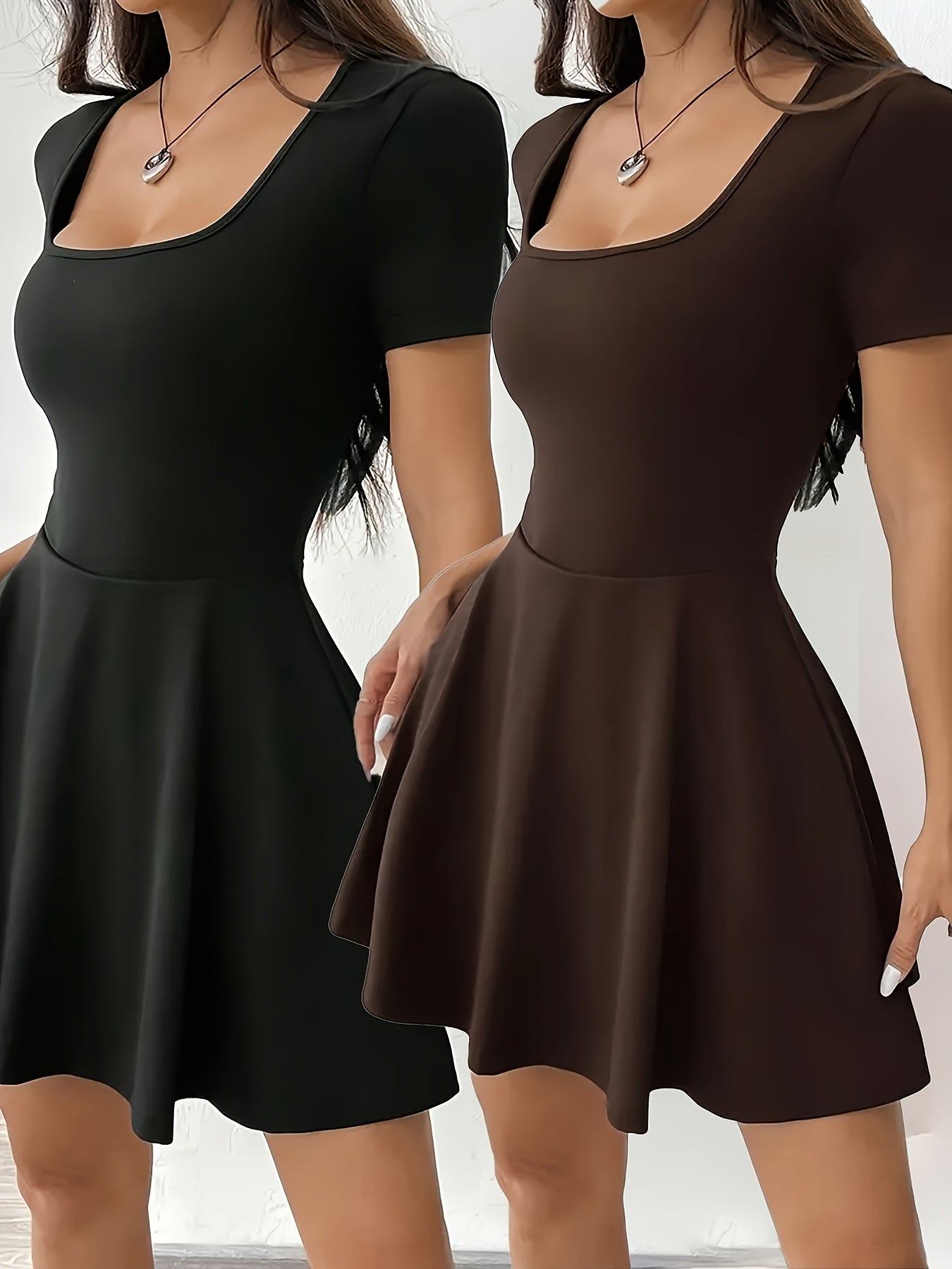 Stretchy Polyester Blend Womens Two Tone Mini Dress